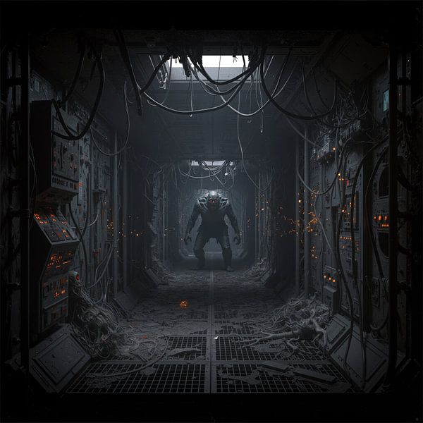 Kreatur im dunklen, verdrahteten Korridor von Markus Gann