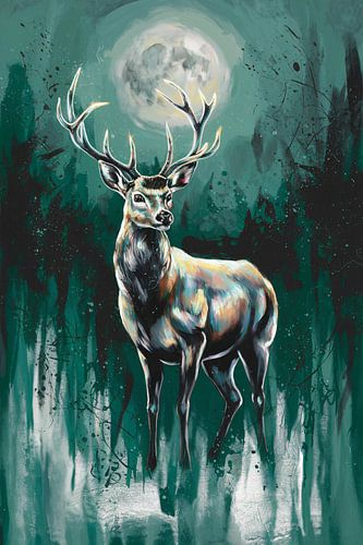 Cerf sous la pleine lune art