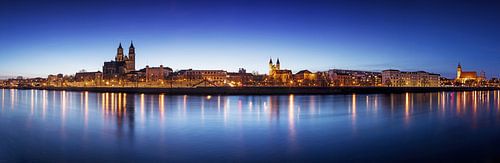 Magdeburg Skyline Panorama at Blue Hour