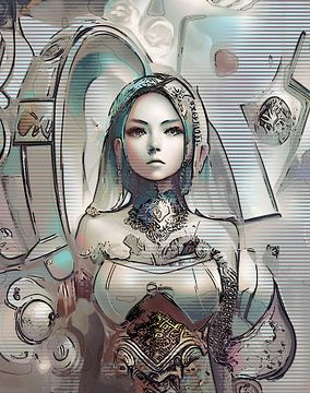 Science fiction vrouw in zilver en brons kleur van Emiel de Lange