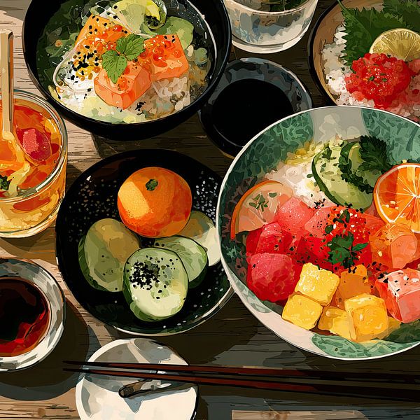 Asian cuisine on the table by Vlindertuin-Art
