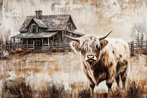 Schotse hooglander en boerderij