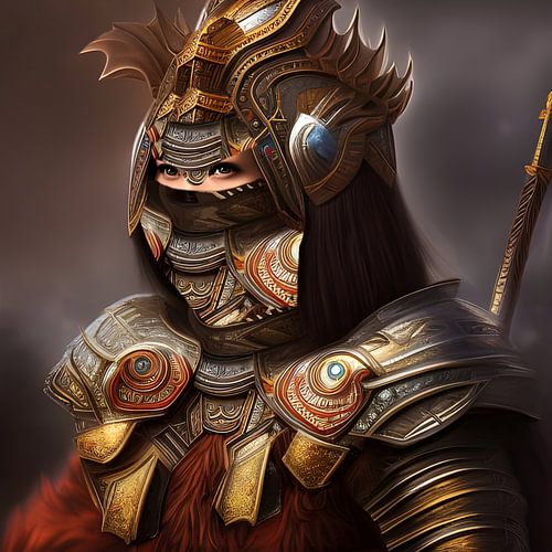 Fantasy strijder van het element aarde in harnas