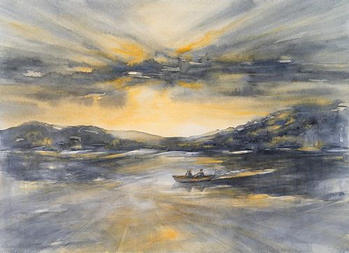 Nuages, lumière du soleil et reflets dans l'eau sur Adriana Mueller