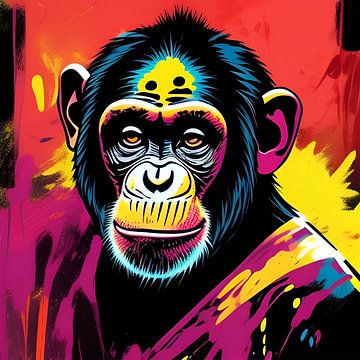 Jungle Joy, een vrolijk apen portret van een chimpansee van The Art Kroep