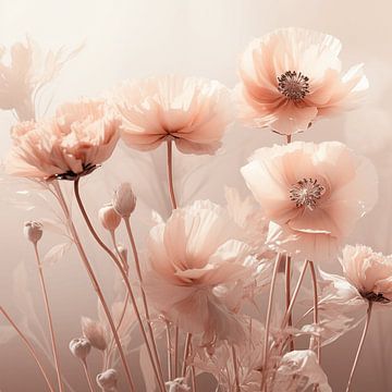 Zarte Blütenabdrücke in Pfirsichflaum von Karina Brouwer