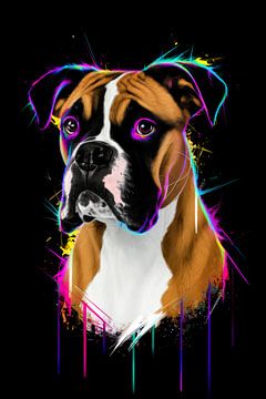Pop Art Neo-Expressionistischer Boxer - Farbdynamik im Hundeporträt für Kunstliebhaber von Felix Brönnimann