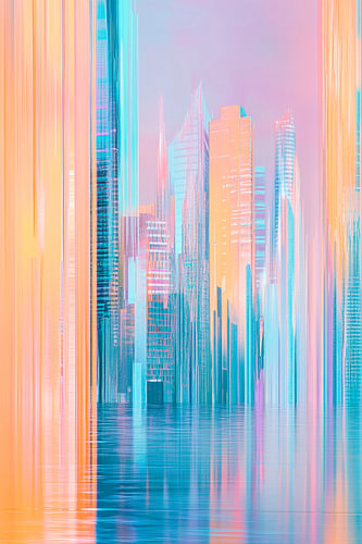 Futuristische stad in pastelkleuren