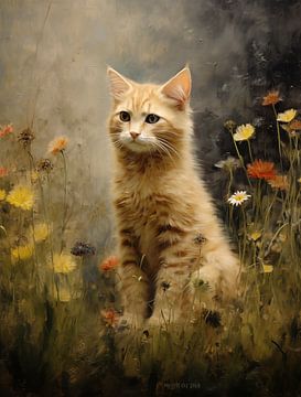 Orange Kitten among Wildflowers by Emil Husstege
