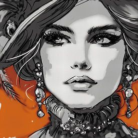 Fashioniste Strichzeichnung Frau Barock – Tangerine Twist von MadameRuiz