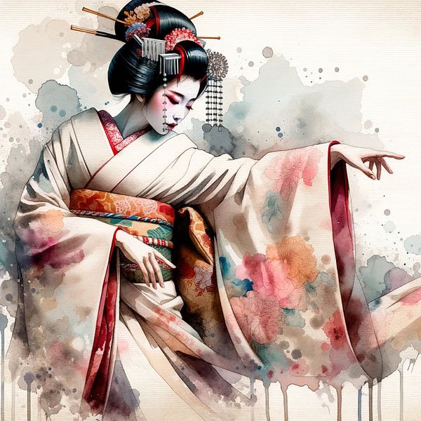 Aquarell Geisha-Tänzerin #4 von Chromatic Fusion Studio