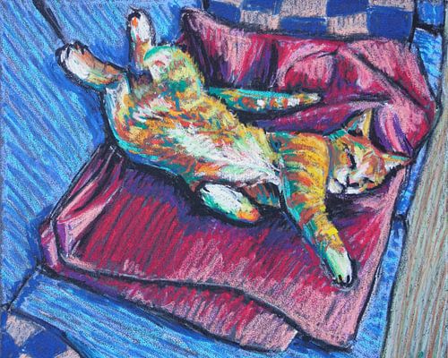 Luie kat op bank van Irina Rammos