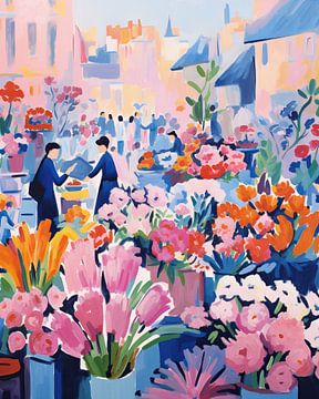 Marché aux fleurs coloré sur Peinture Abstraite