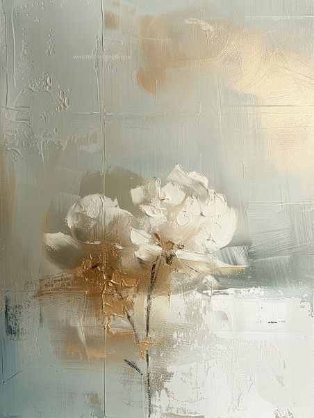 Japandi flower in white with gold accents by Japandi Art Studio