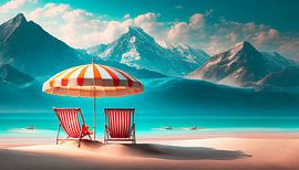 Parasol met ligstoelen