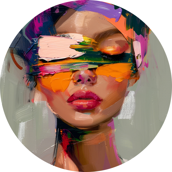 Super kleurrijk abstract portret van Carla Van Iersel