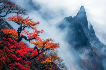 Paysage de montagne automnal dans le brouillard sur Poster Art Shop