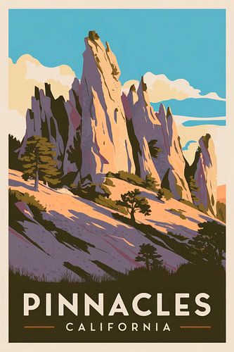 Pinnacles, Californië Vintage Reisposter