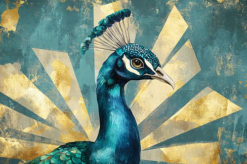 Pauw kunst met gouden details