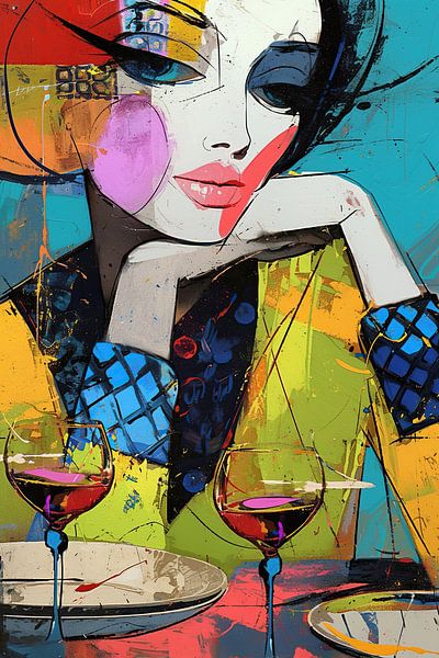Vrouwen Portret | Colors of Contemplation Wine van ARTEO Schilderijen