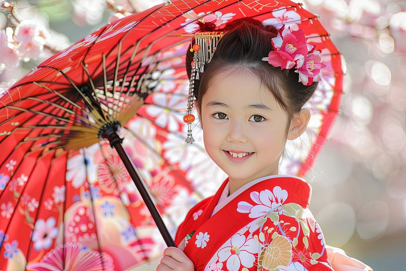 digital pictorial art of fictional persons or landscapes with japanese asian influence girl with parasol fictional by Egon Zitter