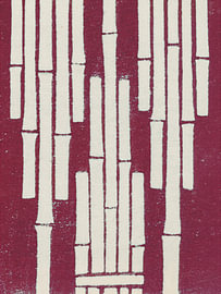 Vintage-Holzschnitt aus Japan: Minimalistisches Bambusmuster in Kirschrot