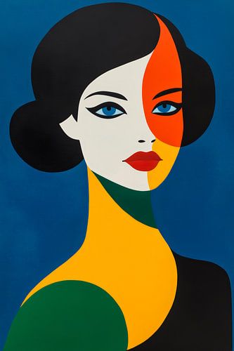 Geometrisch portret van een vrouw in kleuren
