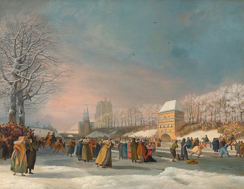 Eislaufen Frauen auf der Stadsgracht in Leeuwarden - Nicolaas Baur
