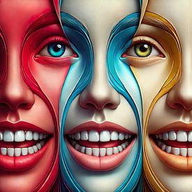 Kleurrijke Lachende Gezichten – Modern Kunstwerk voor Tandarts- en Orthodontiepraktijken van Basahen