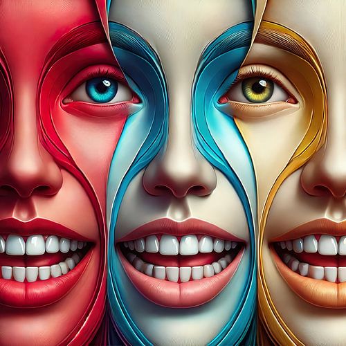 Kleurrijke Lachende Gezichten – Modern Kunstwerk voor Tandarts- en Orthodontiepraktijken