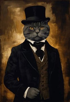 Chat dans un portrait de l'époque des vêtements de la révolution industrielle