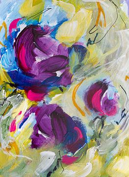 Purple petunia - colourful abstract flower painting by Qeimoy