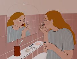 Woman Applying Lipstick by Ida Alvarsson