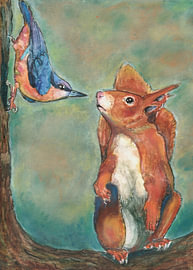 Squirrel and nuthatch by Irina Rammos