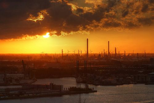 Sunset over the Rotterdam harbour