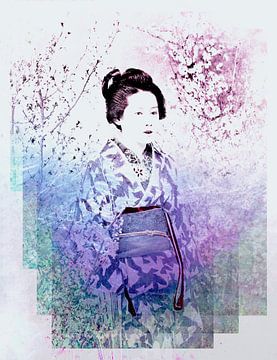 Geisha violette géométrique de style Japandi sur Mad Dog Art