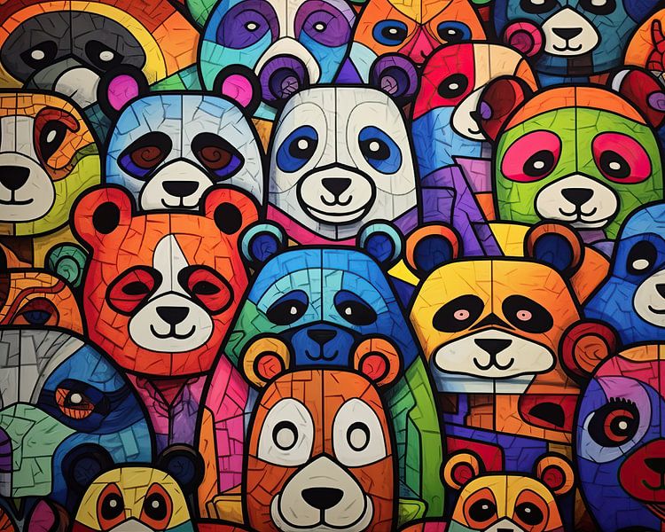 Malerei Bunte Panda | Farbexplosion Panda&#039;s von ARTEO Gemälde