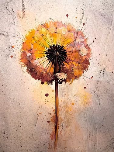 Botanische kunst.  Abstracte paardenbloem in warme tinten