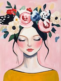 The flower girl, modern portrait in pastel colours by Carla Van Iersel