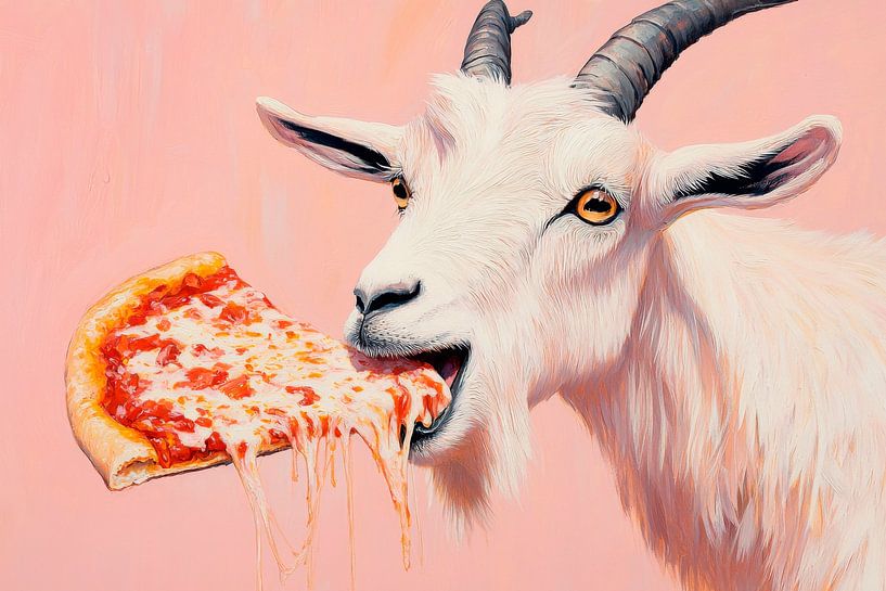 Cow with pizza in its mouth by Poster Art Shop