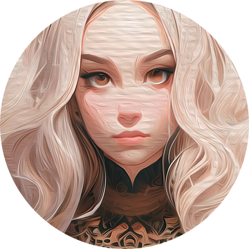 AI portret van een dame met blonde haren en bruine ogen van Emiel de Lange