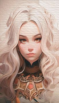 AI portret van een dame met blonde haren en bruine ogen van Emiel de Lange