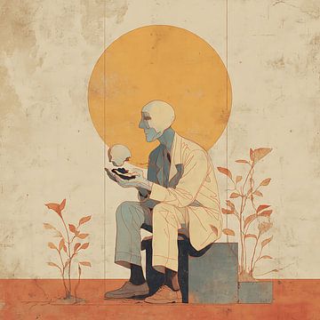 Melancholische man zittend in stille schaduwen