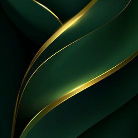 Abstrakte Goldkurve in Smaragdgrün Eleganz und Energie von Eva Lee