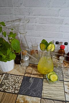 Cocktail de gin au concombre et au basilic dans une flasque sur Babetts Bildergalerie