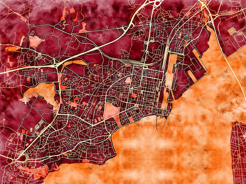Map of Saint-Nazaire with the style 'Amber Autumn' by Maporia