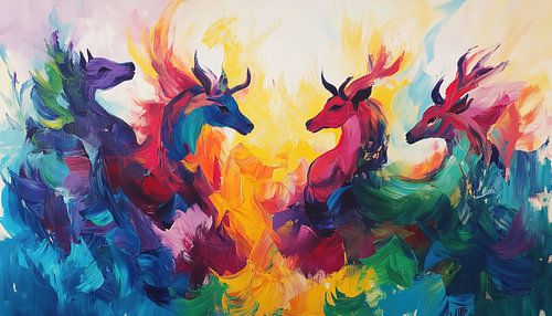 Kleurrijke herten abstract panorama