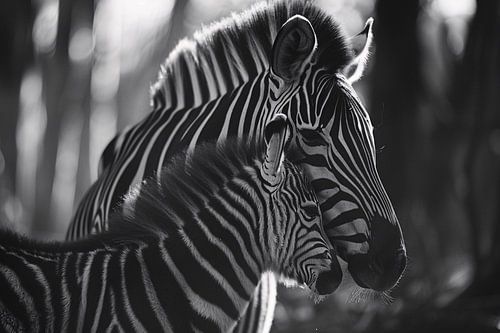 Intiem moment tussen zebra moeder en jong