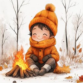 Lächelndes Kind am Lagerfeuer von Lufy
