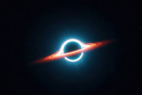 Zwart gat met accretieschijf tegen sterrenachtergrond